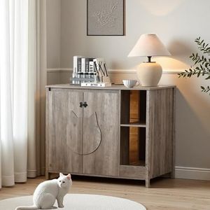 Sylvan Gravity Cat-Faced Litter Enclosure for Placing Cat Robot 3/4, Power Outlet for More Choices, Litter Collector and Dog-Proof Adjustable Shelf (Grey)