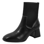 WUIWUIYU Womens Chelsea Boots Square Toe Stacked Heel Waterproof Elastic Dress Winter Sock Boots Black Size 10