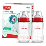 LuvLap Natura Flo Wide Neck Glass Feeding Bottle, New Born/Infants/Toddler Upto 3 Years, BPA Free, Ergonomic Shape is Easy to Hold, with Anti Colic Nipple, Pack of 2, 150ml