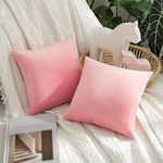 MIULEE Pack of 2 Velvet Pillow Covers Decorative Square Pillowcase Soft Solid Cushion Case for Spring Sofa Bedroom Car 14x14 Inch Bright Pink