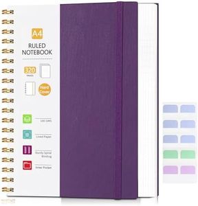 Hardcover Spiral Notebook, College Ruled Notebook Journal with 320 Pages, 8.5''×11'' Lined Journaling for Women Men, A4 Leather Writing Journals for Work, School, Office, 18pcs Index Tabs, Purple