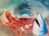 Shark Attack Bath Bomb Vegan Approved Jaws Fizzer Bleeding Shark Bite Fun Unique Gift Blue Red Blood Stocking Filler Secret Santa Boys Kids Girls Children Made in the UK