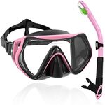 WACOOL Professional Snorkeling Snorkel Diving Scuba Package Set with Anti-Fog Coated Glass Purge Valve and Anti-Splash Silicon Mouth Piece for Men Women (Adults,Pink)