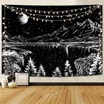 Simpkeely Black and White Tapestry Starry Night Tapestry Mountain Tapestry Moon Stars Tapestry for Bedroom Living Room - 59 x 80 inches