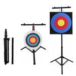 Archery Target Stand for Backyard Targets Shooting ​Adjustable Foldable Adjustable Hanging Traditional EVA Straw Targets Stand Multi-Application Brackets (62in Black Archery Stand)