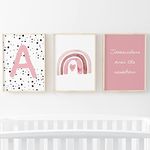 Pompom Prints® Set of 3 Girls Bedroom Prints, Rainbow Nursery Prints, Scandi Boho Style Nursery Decor, Playroom Prints [Picture Frames not Included] (A4, A)