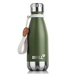 Mollcity Stainless Steel Water Bottle 9 oz Double Wall Vacuum Insulated Water Bottle for Kids Back to School Cola Shape Leak-Proof Sports Flask with Rope (Grass Green)