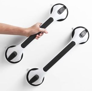 LEVERLOC 2 Pack Grab Bars for Bathtubs and Showers, Easy to Install Suction Shower Handles for Bathroom Removable Handrails for Seniors Elderly Safety Grip Waterproof Drill Free Black