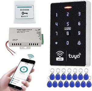 FUSYTULY WiFi Tuya Tastiera Impermeabile di Tocco RFID 125KHz 13.56MHz del Sistema di Controllo di Accesso Senza Fili + Alimentatore DC12V3A + 15pcs Portachiavi, Senza Serratura Elettriche