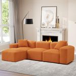 Wonder Comfort 94" Teddy Fabric L-Shaped Sectional Sofa with Reversible Ottoman, Sherpa Futon Couch with 2 Pillows for Living Room Apartment, Orange