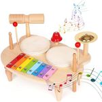 Kids Drum Set, Musical Instruments for Toddlers Baby Montessori Music Instruments Toy Wooden Xylophone Music Toy Kit,Montessori Toys for Kids Ages 1-6(Natural Wood)