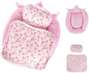 Labubu Bed, Pink Strawberry Miniature Pillow Blanket Set, Doll 10-17cm Furniture, Compatible Boo-Boo Accessory, Collectors Display Decor, Shelf Photography Props Hobby Gift