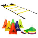 BELCO SPORTS PVC 9 Inch Cones Pack 6, 10 Space Markers and 4 Meter Ladder Agility Combos (Set-1, Multicolour)