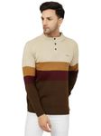 Kvetoo Men High Neck Full Sleeve Winter Woolen Button Sweater Brown Beige. Size M