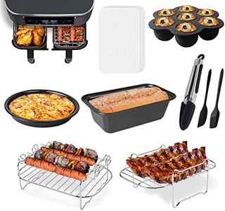 Air Fryer Accessories, Set of 9 Fit for Ninja Dual Air Fryer AF300UK, AF400UK & Most 7.6L - 9.5L Dual Zone Air Fryers, Include Cake & Pizza Pan, Rack, Skewer Rack, Egg Bite Mold, etc