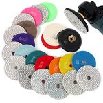 14PACK Diamond Polishing Pads with M14 Backer Pad, 100mm Wet Dry Stone Granite Tile Polish Pad Kit for Drill, Grinder, Polisher, 50-8000 Grit Sanding Pads for Concrete Marble Countertop Quartz