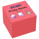 ZCZN Sticky Notes 76 x 76 mm, 6 Pads, 80 Sheets/Pad, Red