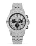 LOUIS XVI Majesté Full Iced Out Men's Watch Chronograph 43 mm Swiss Quartz Movement Stainless Steel Bracelet Gold/Silver Iced Dial CZ Diamonds, Silver iced, Bracelet