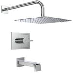 SOOOHOT Rain Shower System with Waterfall Tub Spout 2 Function Chrome Shower Faucet Set Contain 12 Inch Shower Head and Tub Spout Trim Kit (Valve Included)