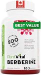 PlantVital Berberine 1000mg Supplement (2 caps) - Supports Blood Glucose Levels & Glucose Metabolism Health - Vegan, Non-GMO Berberine Supplements, Made in Canada, 180 Capsules
