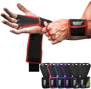 JerkFit WODies 3 Hole Gymnastics Grips with Wrist Support - Hand Grips, Latex Free Elastic Crossfit Grips for Weightlifting, Cross Training - Palm Protection Pull Up Grips for Men and Women (Red, XL)