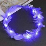 Birthday Popper Purple Feather Crown Headband Luminous with LED Lights | Set of 6 | Light Up Feather Headpiece for Girls, Women Wedding, Festival, Carnivals, All Types of Parties