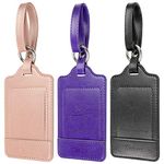 Teskyer Pack of 3 Luggage Tags, PU Leather Luggage Tags for Suitcases, Luggage Labels with Name ID Card, Noticeable, Durable, Travel Accessories, Rose Gold Purple Black