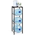 Water Bottle Holder Organizer 5 Gallon Water Cooler Jug Rack with Shelves, 3-Tier Water Bottle Dispenser Stand for Kitchen Living Room Office, Black