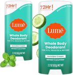 Lume Whole Body Deodorant - Invisible Cream Stick - 72 Hour Odor Control - Aluminum Free, Baking Soda Free, Skin Safe - 2.2 Ounce (Pack of 2) (Minted Cucumber)