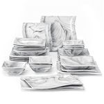 MALACASA Plates and Bowls Set, 26-Piece Marble Grey Porcelain Dinner Sets Square Dinnerware Sets with 6-Piece Dinner Plate/Soup Plate/Dessert Plate/Bowl and 2 Serving Platter, Series Flora