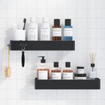 Kitsure 2 Pack Rustproof Shower Caddy - 2 Shelves, Drill-Free & Quick-Dry Shower Organizer, Rustproof Bathroom Shelves with 4 Hooks, X-Large, Black