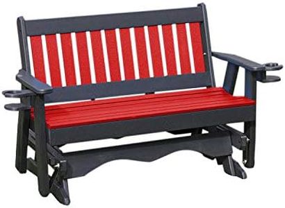 4FT-Bright RED-Poly Lumber Mission Porch Glider with Cupholder arms Heavy Duty Everlasting PolyTuf HDPE - Made in USA - Amish Crafted