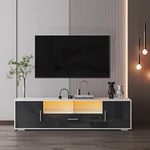Olela TV Stand with LED Lights,Modern Entertainment Center TV Console, Wood Minimalist High Glossy TV Cabinet with Large Storage Drawer for Gaming, Living Room, Bedroom