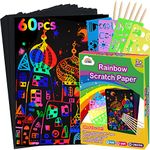 ZMLM Scratch Paper Art Set: 59Pcs Magic Drawing Art Craft Kid Black Scratch off Paper Supply Kit Toddler Preschool Learning Bulk Toy for Age 3 4 5 6 7 8 9 10 Girl Boy Holiday|Party Favor|Birthday Gift