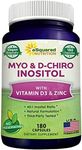 aSquared Nutrition Myo-Inositol & D-Chiro Inositol Supplement - 180 Capsules - Plus Vitamin D3 and Zinc - Myo & D-Chiro Inositol 40 to 1 Ratio - VIT B8 Complex Pills