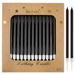 IBLESSU 30 Pcs Long Birthday Candles - Birthday Candles, Cake Candles, Tall Birthday Candles, Party Candles, Cake Candles for Birthday Wedding Black Candles (Black)