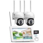 CAMCAMP 3MP Wireless Security Camera System with 7" Touch Monitor &32GB Card, 2K Plug-in Outdoor Cameras, No Monthly Fee, 360° PTZ Color Night Vision,24/7 Record,Motion Detection,2-Way Talk,APP Alert