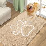 Smiry Dog Door Mat for Muddy Paws, Absorbent Dirt Trapper Non-Slip Washable Mat, Quick Dry Chenille, Mud Mat for Dogs, Entry Indoor Door Mat for Inside Floor (36x24 Inches, Beige)