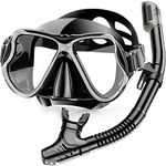 Karvipark Snorkel Set Adults, Anti-Fog Panoramic Wide View Diving Mask, Dry Snorkelling Set for Snorkelling, Diving, Swimming (Black)