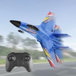 Aesinos Rc Plane Model Su-27 2.4Ghz 6-Axis Gyro Remote Control Airplane Rc Airplane For Beginners Family Toys For Outdoor Activities (Blue)