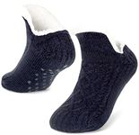 Slipper Socks for Women Men Warm Holding Sock Non Slip Knitted Thick Lined Cosy Winter Fluffy Bed Slippers Suitable for Indoor Home House Floor Navy Black 1