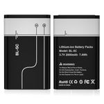 2 Pcs BL-5C Battery, 3.7V 2000mAh Rechargeable BL-5C Battery for Nokia, Household Radio