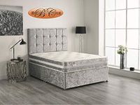 Bed Centre Silver Crush Velvet Divan Bed with Matching Mattress and Headboard 3ft 4ft 4ft6 5ft 6ft (4FT (SMALL DOUBLE))