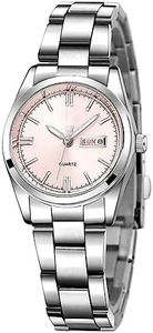 Women's Watches Classic Silver Stainless Steel Waterproof Quartz Watch Fashion Ladies Watches for Women (Fashion Pink)