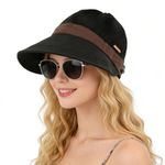 SANNIDHI® Women Sun Cap Fashion Pure Color Wide Brim Hat, Ventilated Crown Outdoor Sun Cap Lightweight Packable UV Protection Cap for Travel, Daily, Hiking, Golfing-Black
