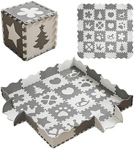 MUSOLEI Tapis Puzzle Bébé Dalle Mousse Enfant Tapis d’eveil Gris et Blanc Animaux Tapis de Jeu Imperméable Antidérapant 142x142x1 cm 36 Dalles Modèle 05 Cadeau Fête Anniversaire Naissance