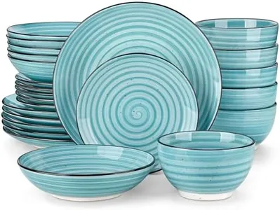 vancasso 24 Pieces Dinnerware Sets Bonbon Blue Dish Set for 6, Plates and Bowls Sets, Double-sided Handpainted Spirals Pattern, Kitchen Dishes Dining Ware Set, Microwave & Dishwasher Safe