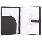 H&S A4 Portfolio Folder with Ring Binder Mechanism - with 40 Plastic A4 Document Pockets - Black Faux Leather Conference Folder