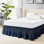 FreshCulture Queen Bed Skirt, Elastic Wrap Around Bed Skirt Queen Size, Bed Skirts for Adjustable Bed, Easy Fit with 15-Inch Tailored Drop, Hotel Quality Dust Ruffle for Queen Bed (Navy Blue)