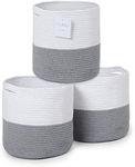 Eco Living Recycled Cotton Rope Storage Cube Basket, Plant Basket Multi-Purpose Woven Cube Storage Organizer/Shelves, Closet Storage Bins, Nursery Kids Room Organizer 11 Inch Set of 3, White & Gray